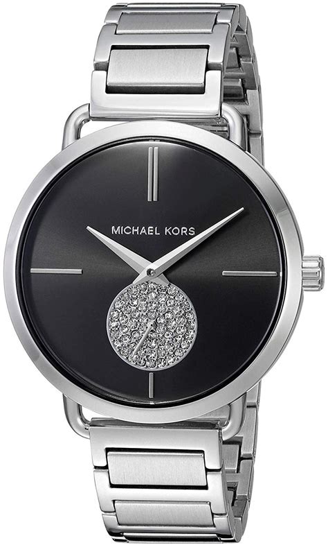 Michael Kors Portia Black Dial Stainless Steel Ladies Watch 